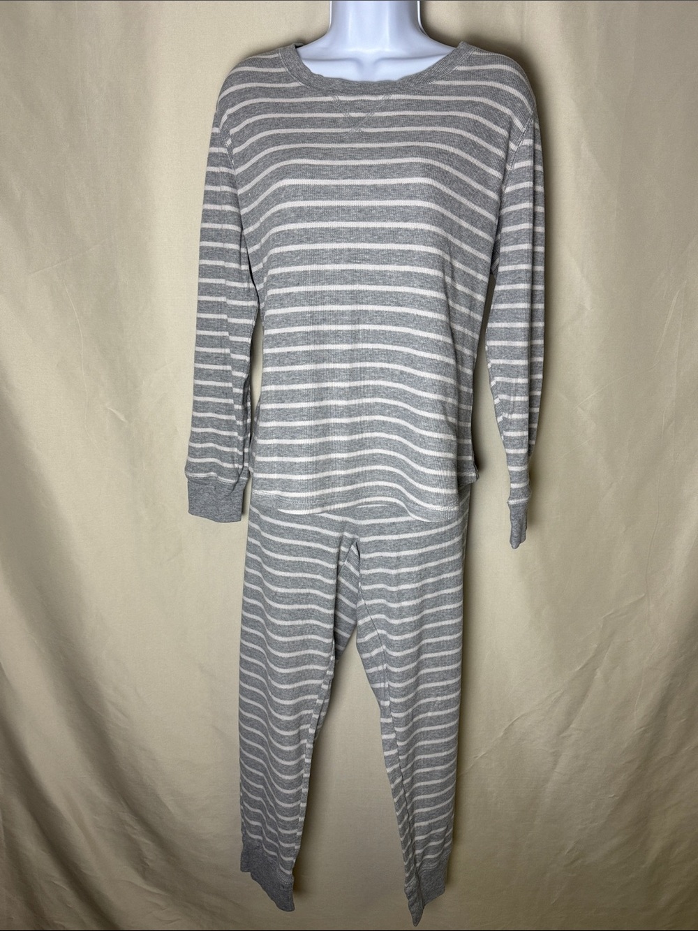 Gilligan & O'Malley Gray and White Striped Women’s Pajama Set